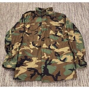 Vintage 1991 US Military M65 Field Jacket Medium Long Woodland Camo USGI Hooded